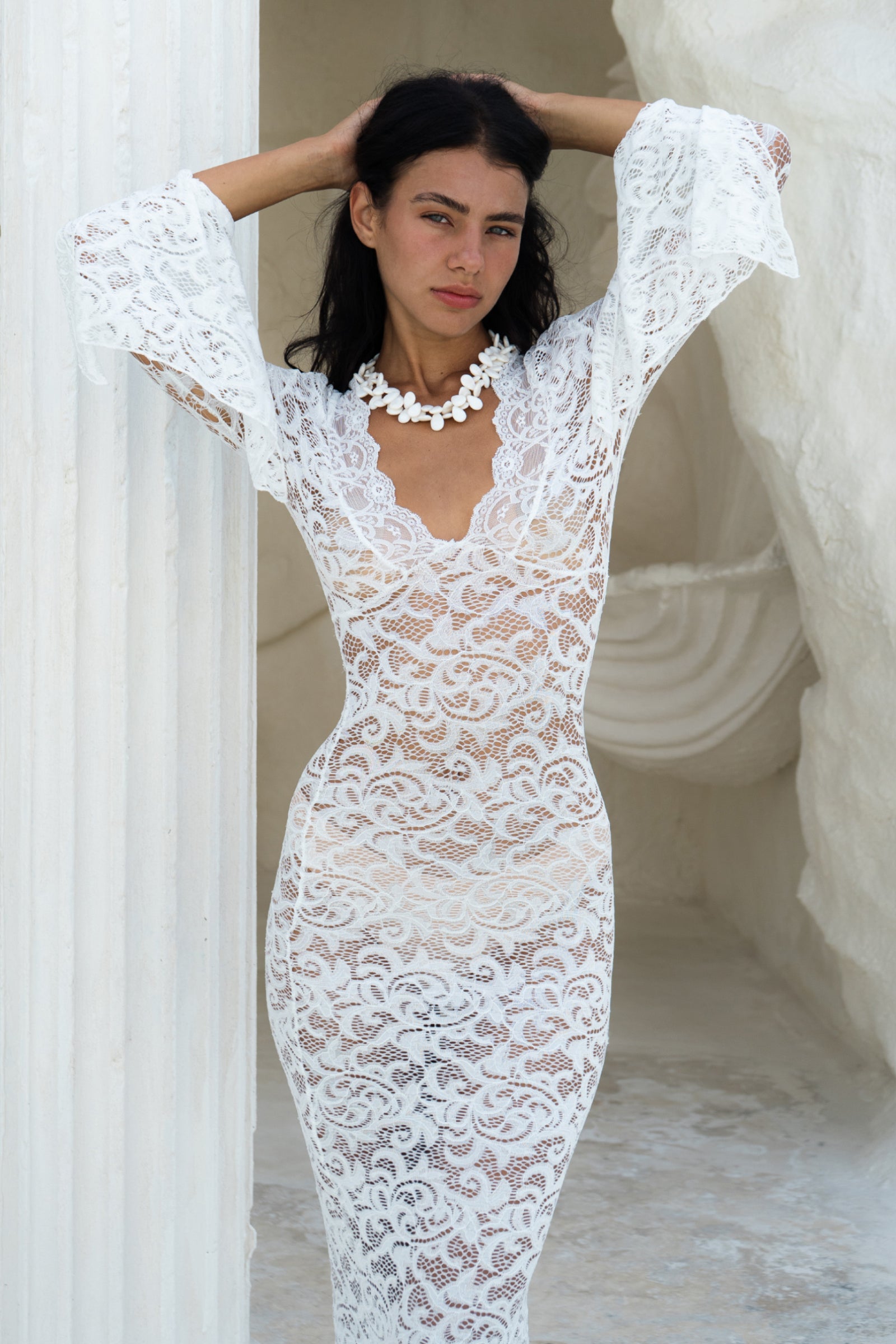 gaia lace midi dress Elie Tahari The Gaia Floral Lace Midi-Dress